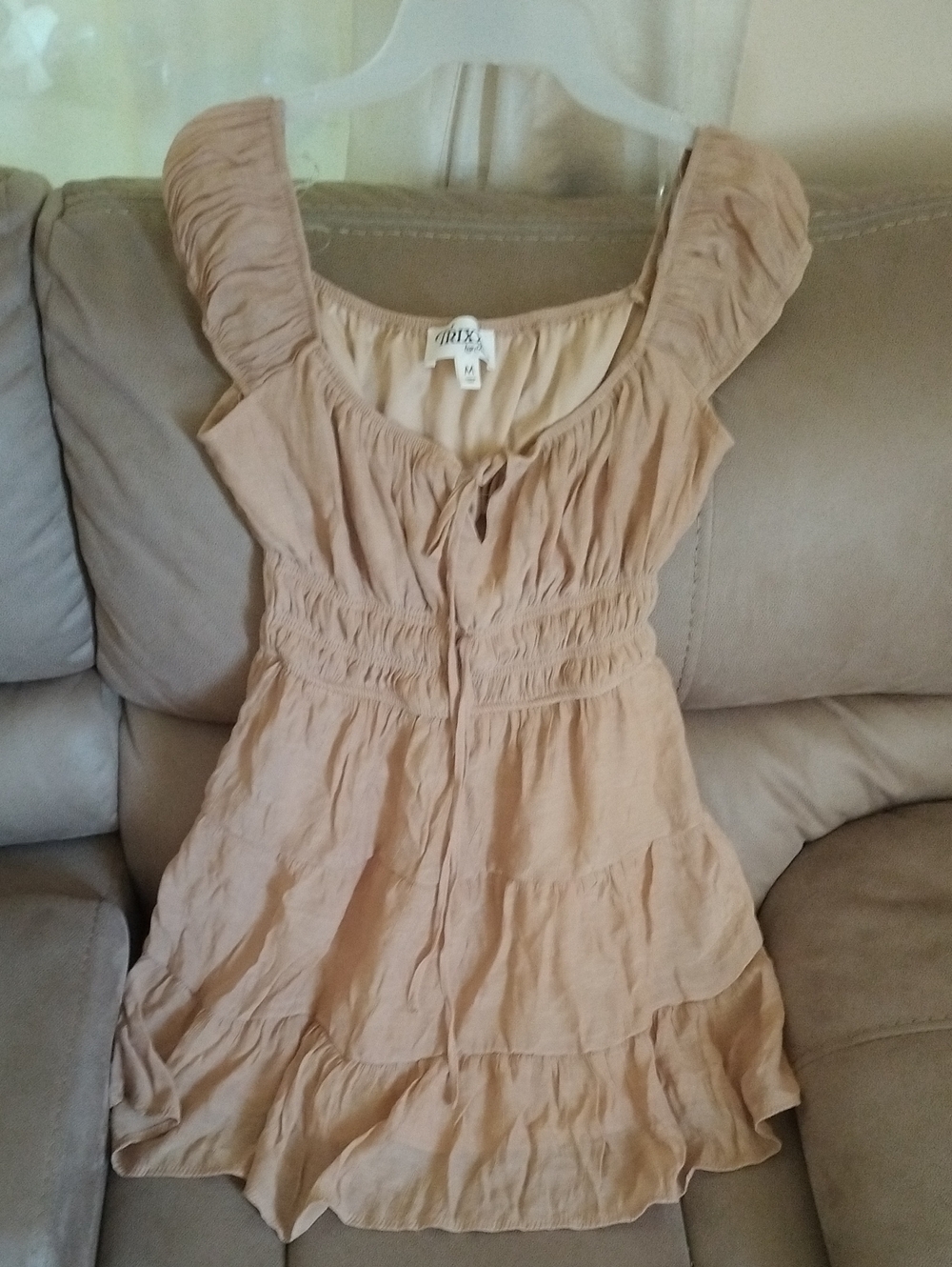 Trixxi Blush Pink Off-Shoulder Tiered Casual Dress